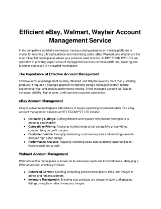 Efficient eBay, Walmart, Wayfair Account Management Service