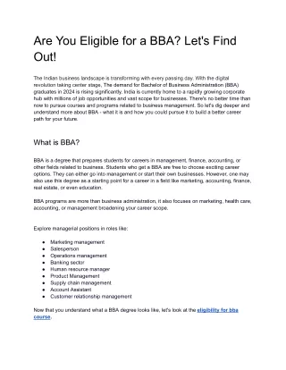 Are You Eligible for a BBA