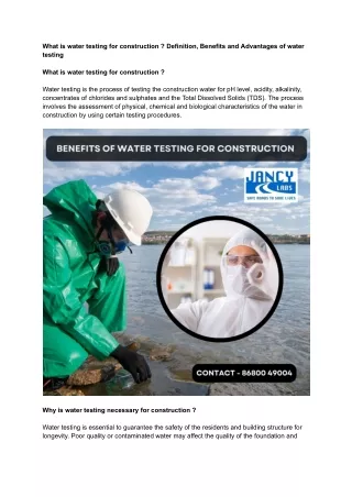 Benefits and necessity of water testing i construction