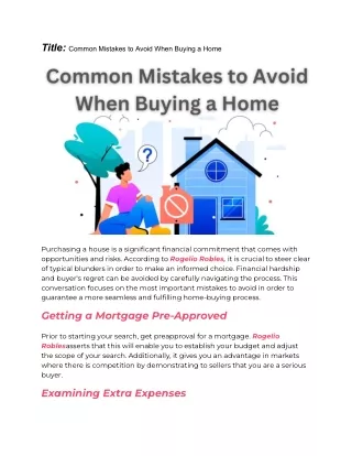 Common Mistakes to Avoid When Buying a Home