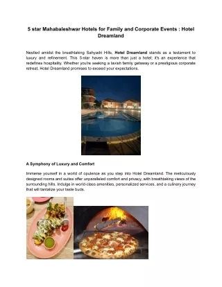 5 star Mahabaleshwar Hotels for Family and Corporate Events _ Hotel Dreamland