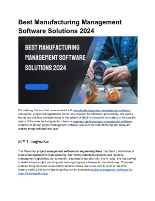 Best Manufacturing Management Software Solutions 2024