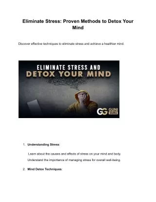 Eliminate Stress: Proven Methods to Detox Your Mind |GuniGuru