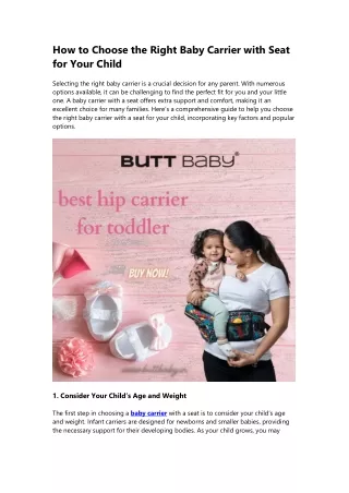 How to Choose the Right Baby Carrier with Seat for Your Child | Buttbaby.In