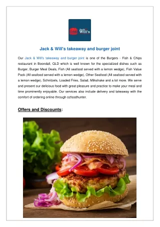 Flat 15% off Jack & Will's takeaway and burger joint - Order now