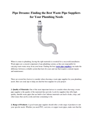 Pipe Dreams Finding the Best Waste Pipe Suppliers for Your Plumbing Needs