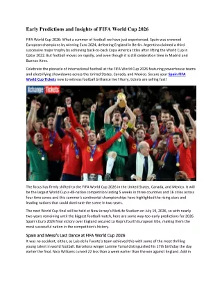 Early Predictions and Insights of FIFA World Cup 2026