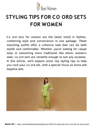 Styling Tips for Co Ord Sets for Women