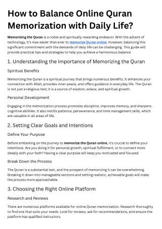How to Balance Online Quran Memorization with Daily Life