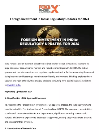 Foreign Investment in India Regulatory Updates for 2024