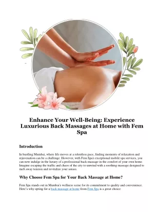 Enhance Your Well-Being - Experience Luxurious Back Massages at Home with Fem Spa