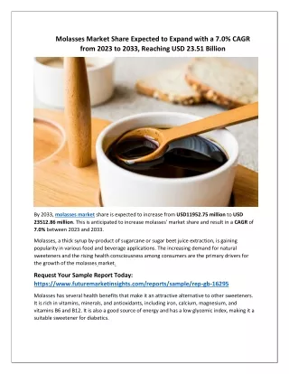 Molasses Market Share to Reach USD 23512.86 Million by 2033
