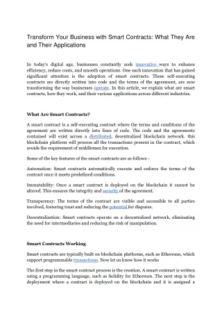Transform Your Business with Smart Contracts_ What They Are and Their Applications