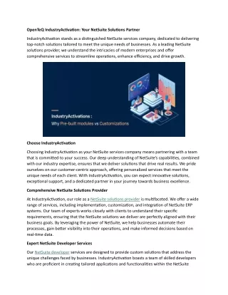 OpenTeQ IndustryActivation Your NetSuite Solutions Partner