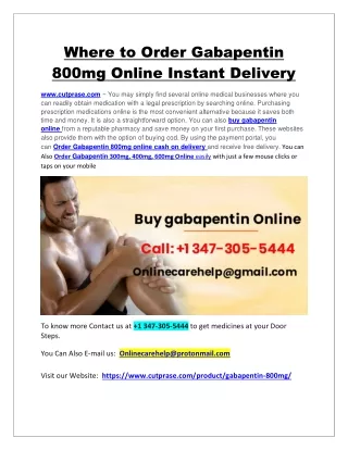 Where to Order Gabapentin 800mg Online Instant Delivery?