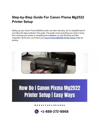 Step-by-Step Guide For Canon Pixma Mg2522 Printer Setup