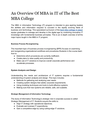 An Overview Of MBA in IT of The Best MBA College