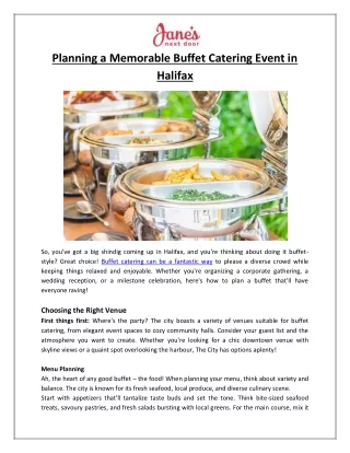 Jane's Next Door - Planning a Memorable Buffet Catering Event in Halifax