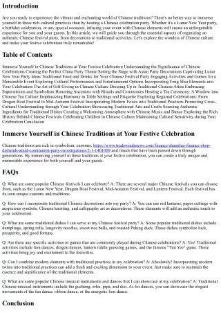 Immerse Yourself in Chinese Traditions at Your Festive Celebration