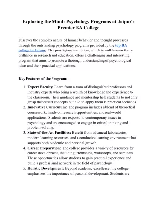 Exploring the Mind_ Psychology Programs at Jaipur's Premier BA College