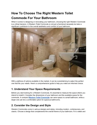 How To Choose The Right Western Toilet Commode For Your Bathroom