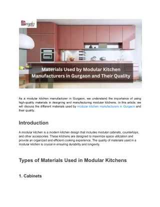 Materials Used by Modular Kitchen Manufacturers in Gurgaon and Their Quality