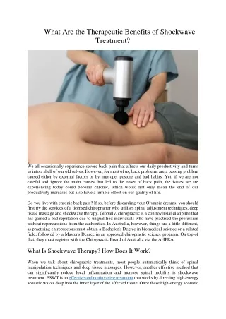 What Are the Therapeutic Benefits of Shockwave Treatment