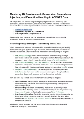 Mastering C# Development_ Conversion, Dependency Injection, and Exception Handling in ASP