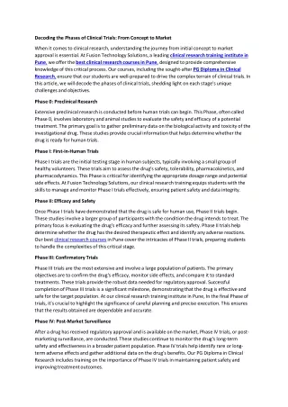 Decoding the Phases of Clinical Trials: From Concept to Market