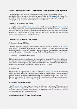 Smart Cooling Solutions The Benefits of AC Central Lock Systems