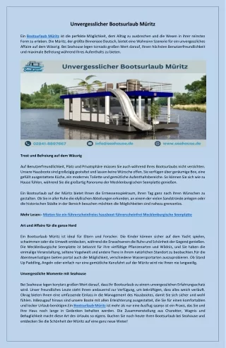 Genießen Sie einen Bootsurlaub Müritz
