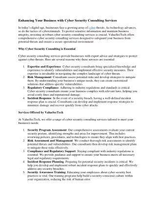 Enhancing Your Business with Cyber Security Consulting Services