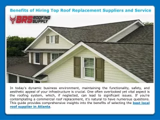 Benefits of Hiring Top Roof Replacement Suppliers and Service