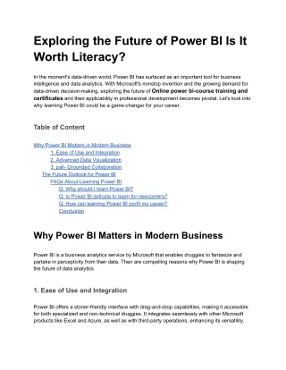 Exploring the Future of Power BI Is It Worth Literacy