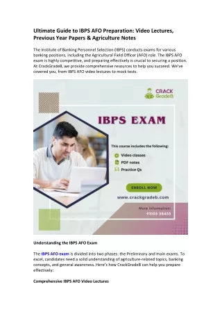 Ultimate Guide to IBPS AFO Preparation Video Lectures, Previous Year Papers & Agriculture Notes