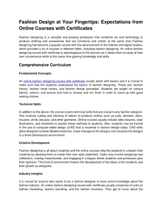 Fashion Design at Your Fingertips: Expectations from Online Courses with Certifi