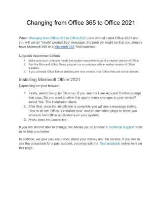 Changing from Office 365 to Office 2021