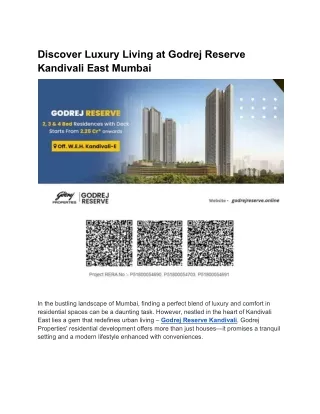 Discover Luxury Living at Godrej Reserve Kandivali East Mumbai