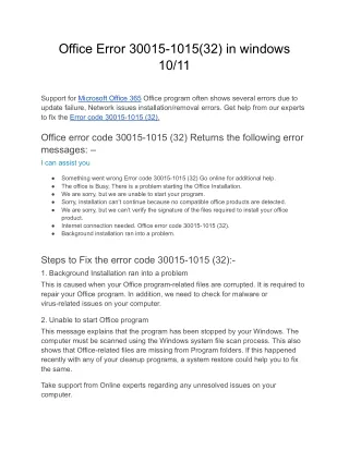 Office Error 30015-1015(32) in windows 10/11