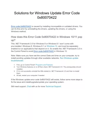 Solutions for Windows Update Error Code 0x80070422