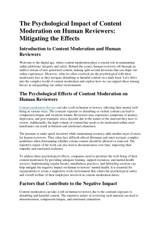 The Psychological Impact of Content Moderation on Human Reviewers