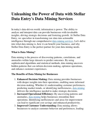 Unleashing the Power of Data with Stellar Data Entry's Data Mining Services