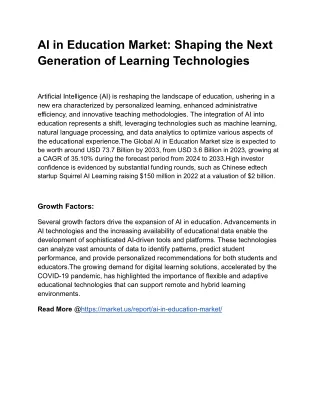 AI in Education Market: Shaping the Next Generation of Learning Technologies