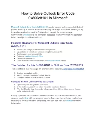 How to Solve Outlook Error Code 0x800c8101 in Microsoft