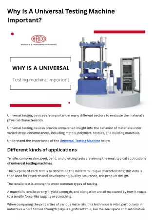 Why Is A Universal Testing Machine Important