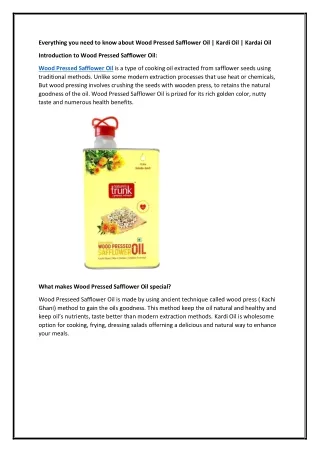 Wood Pressed Safflower Oil | Kardi Oil | Kardai Oil
