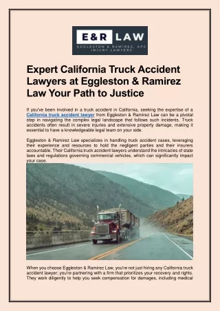 Expert California Truck Accident Lawyers at Eggleston & Ramirez Law Your Path to