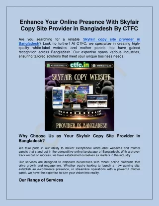 Best Skyfair Copy Site Provider in Bangladesh By CTFC