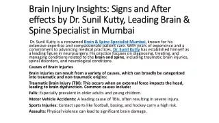 Brain Injury Insights Signs and After effects by Dr. Sunil Kutty, Leading Brain & Spine Specialist in Mumbai