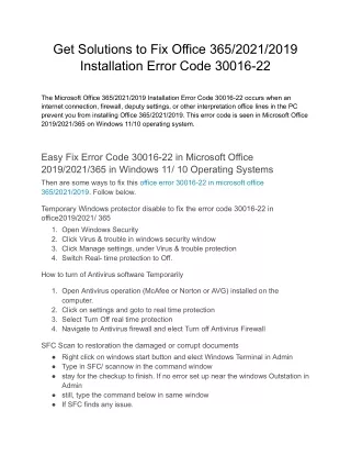 Solutions to Fix Office 365/2021/2019 Installation Error Code 30016-22